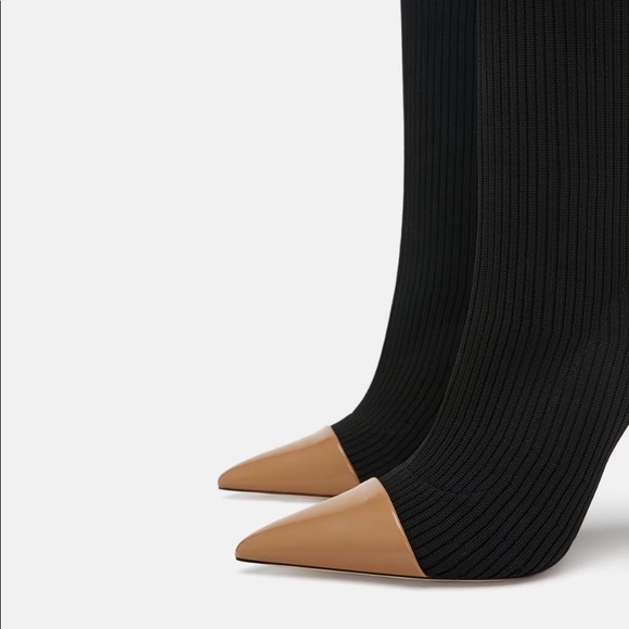 Zara Color Block Combined Sock Style Boots - Picture 3 of 4